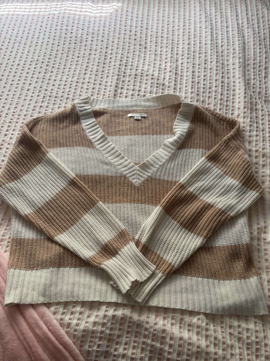 American Eagle Striped V-Neck Sweater