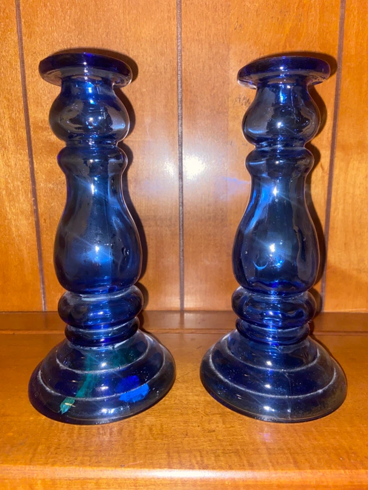 Set of Two Cobalt Blue Glass Candle Holders - photo 2