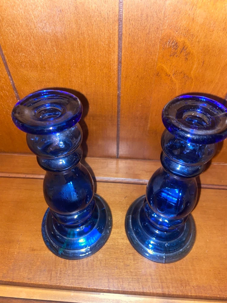 Set of Two Cobalt Blue Glass Candle Holders - photo 3