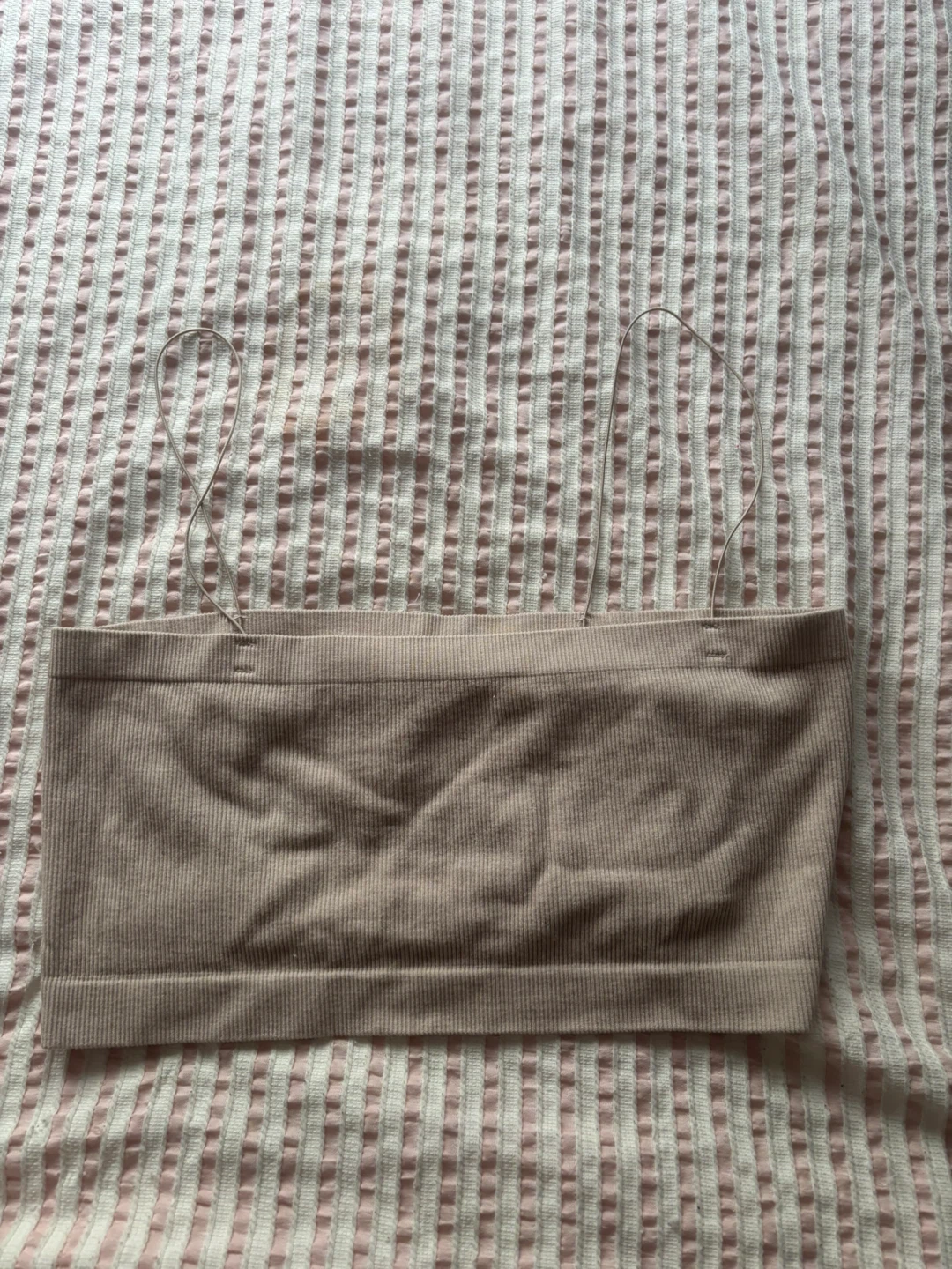 Beige Ribbed Spaghetti Strap Tube Top