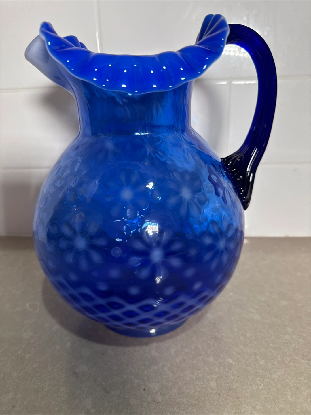 Vintage Blue Hobnail Flower Pitcher - photo 4