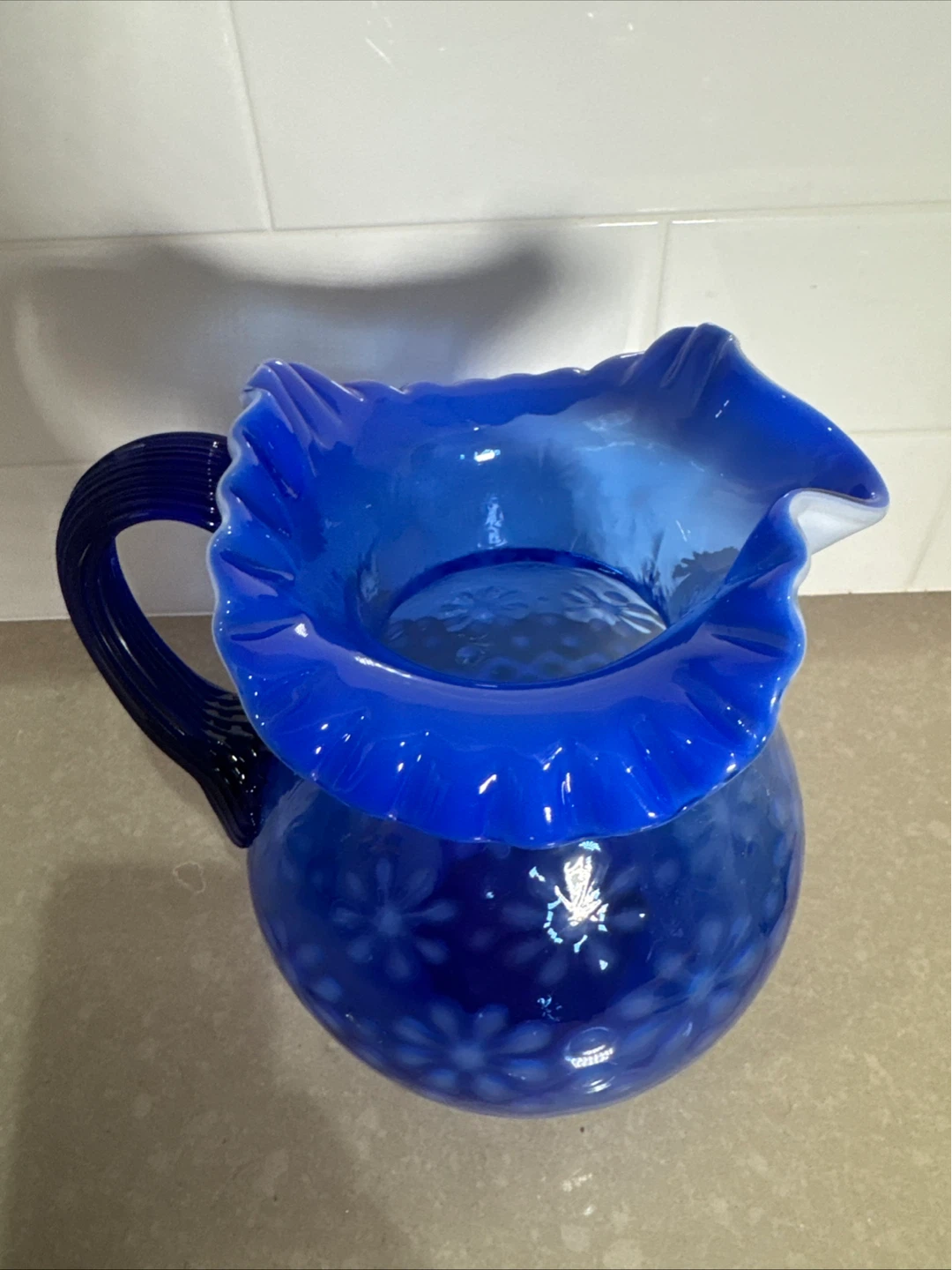 Vintage Blue Hobnail Flower Pitcher - photo 2