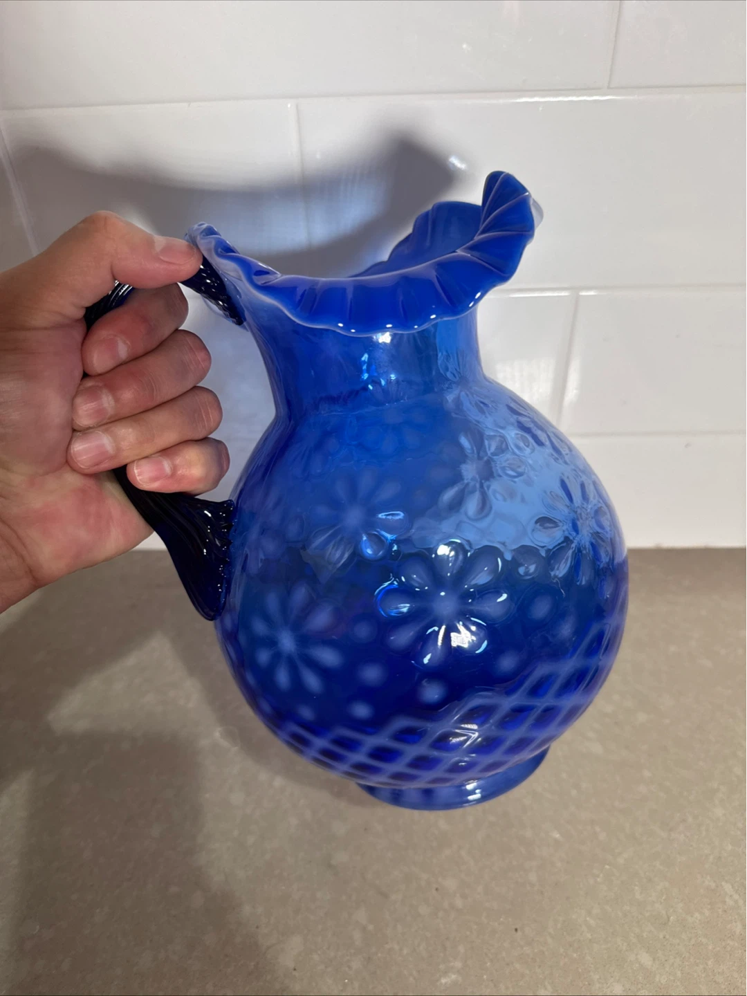 Vintage Blue Hobnail Flower Pitcher - photo 5