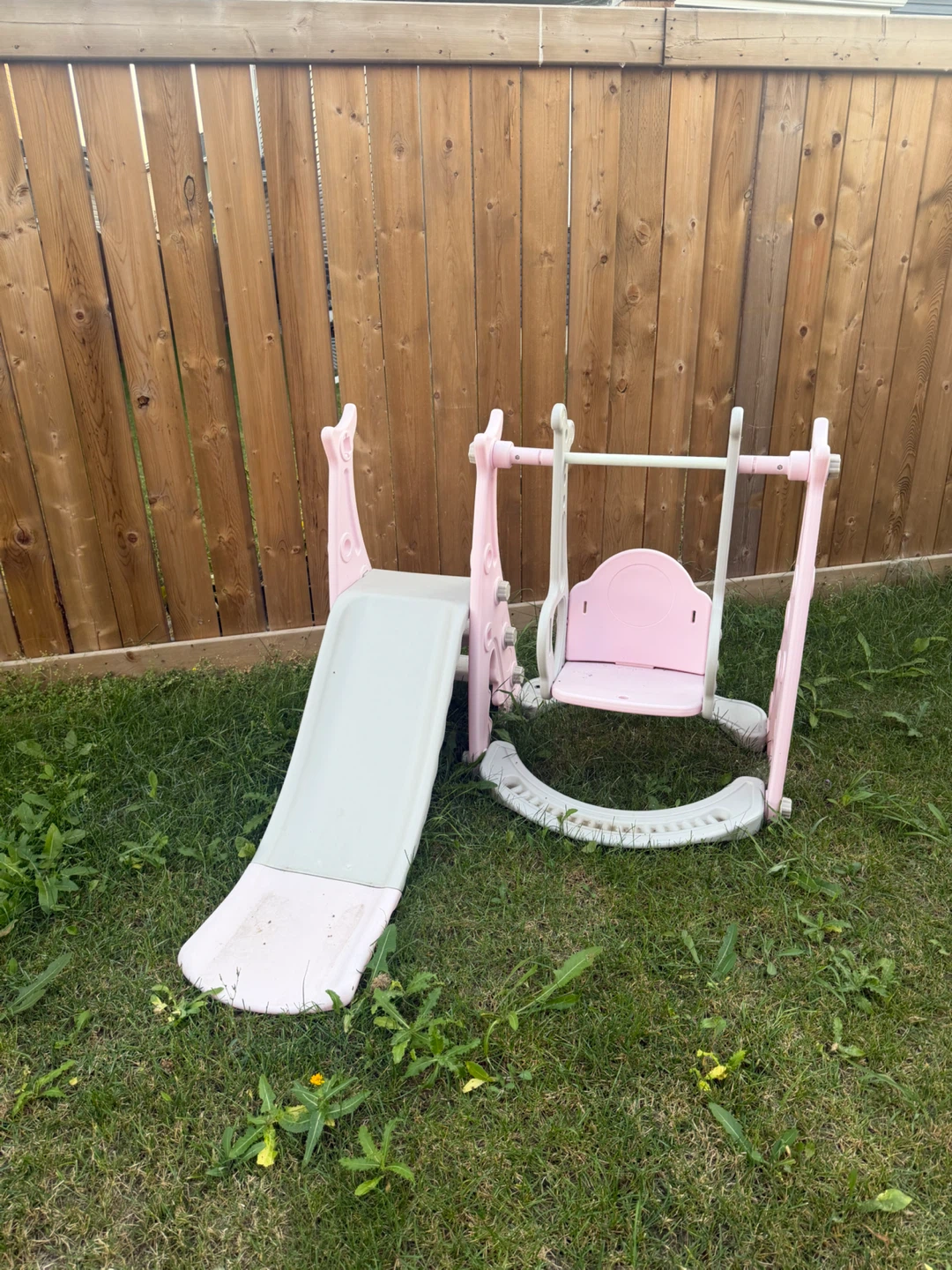 Pink and White Toddler Slide and Swing Set