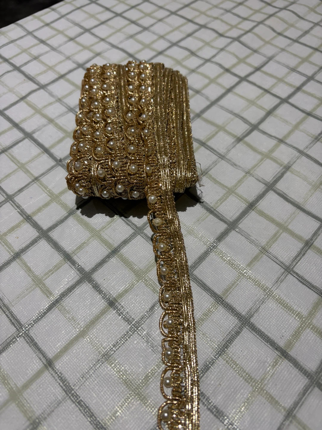 Decorative Gold Ribbon with Faux Pearls 9 metres roll for $10