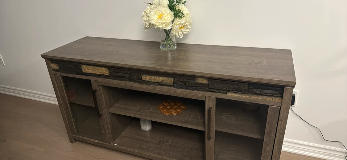 Rustic Wood Media Console with Stone Accents