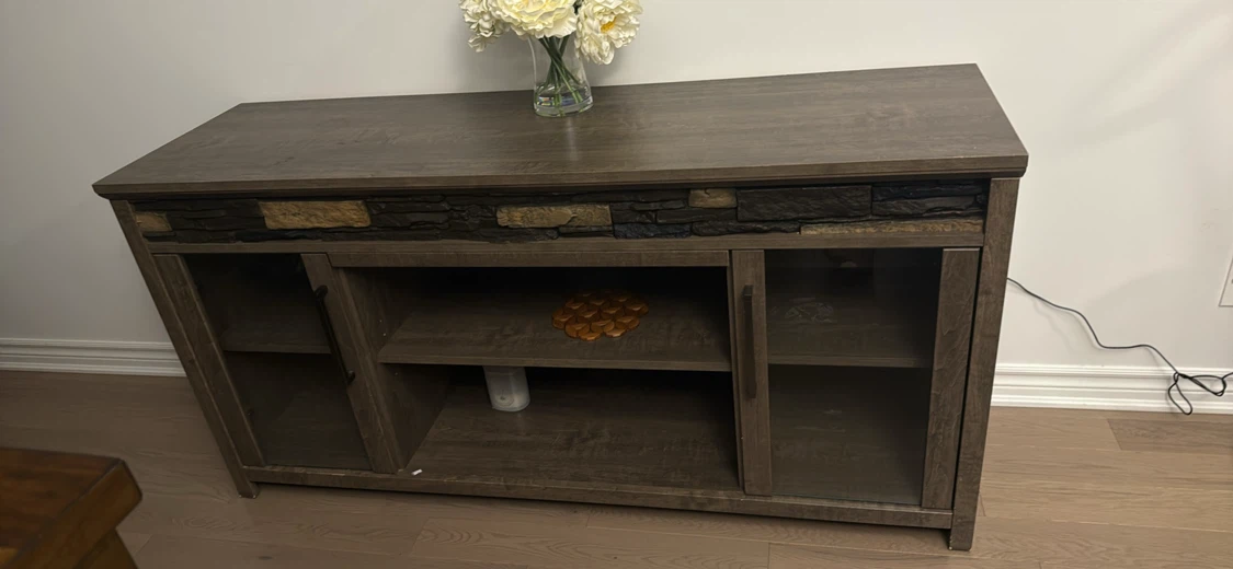 Rustic Wood Media Console with Stone Accents - photo 2