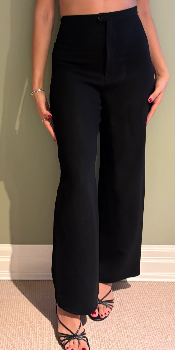 Black high-waisted wide-leg trousers