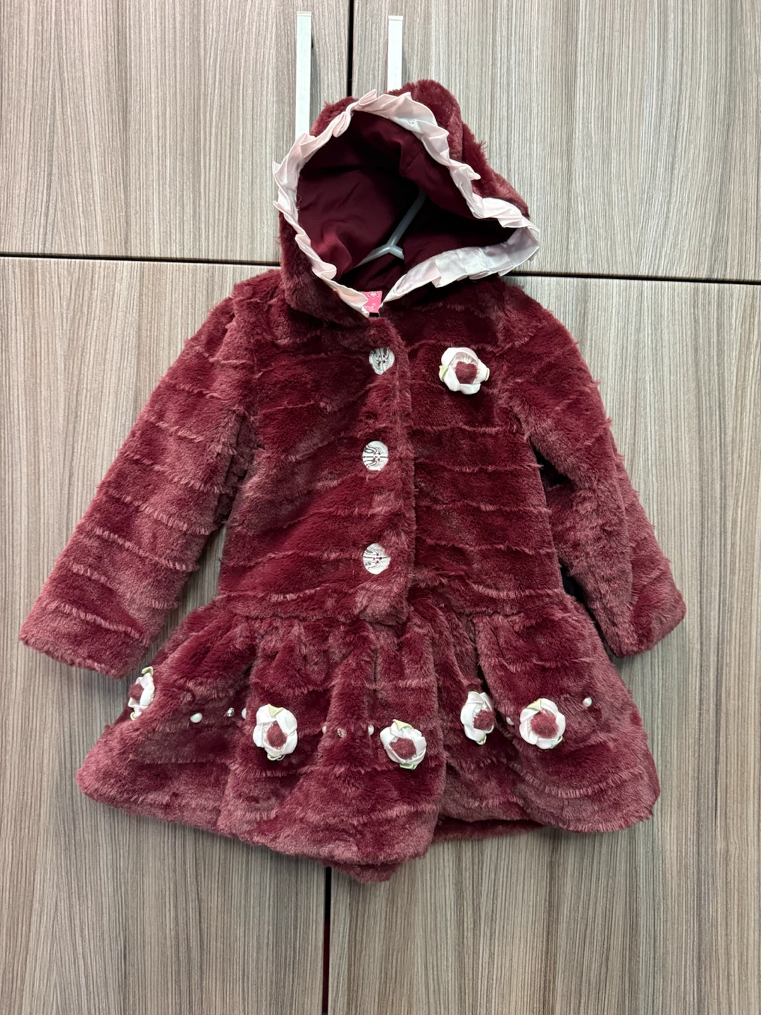 Kittenz Burgundy Faux Fur Hooded Coat