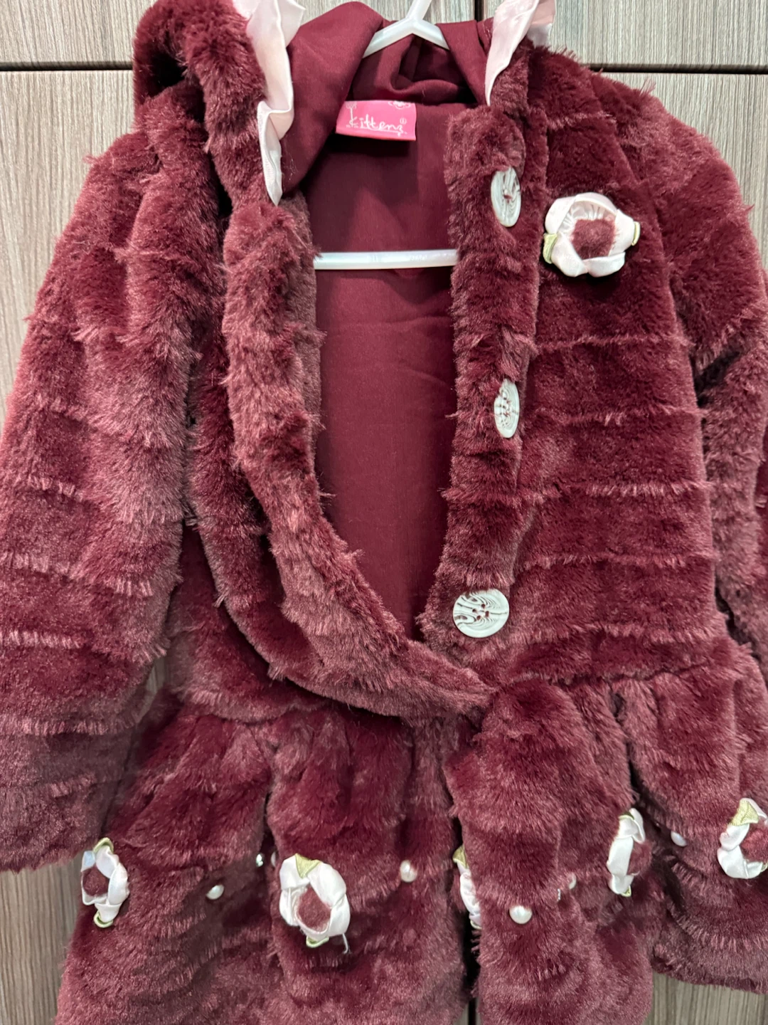 Kittenz Burgundy Faux Fur Hooded Coat - photo 5