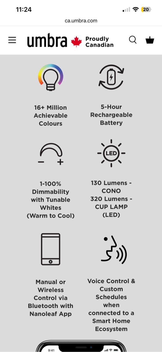 💡 Umbra Cono Smart Portable Lamp (Powered by Nanoleaf) ✨ - photo 3