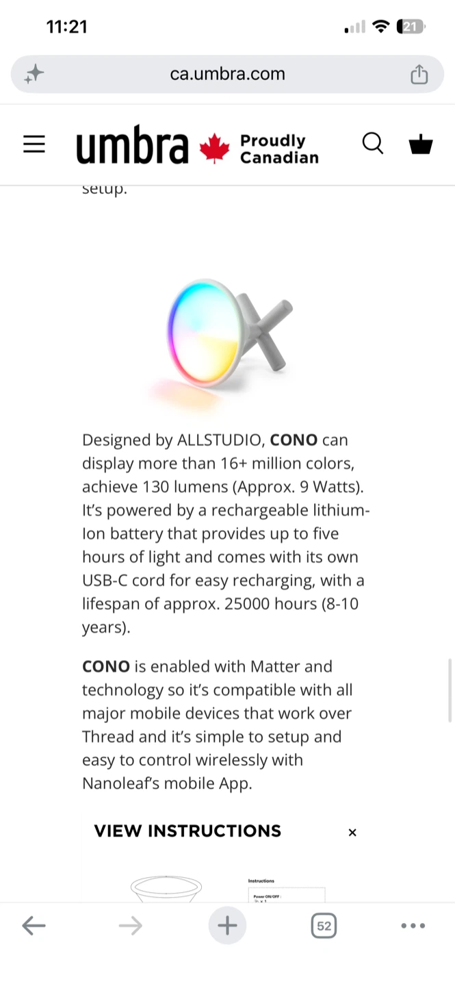 💡 Umbra Cono Smart Portable Lamp (Powered by Nanoleaf) ✨ - photo 4