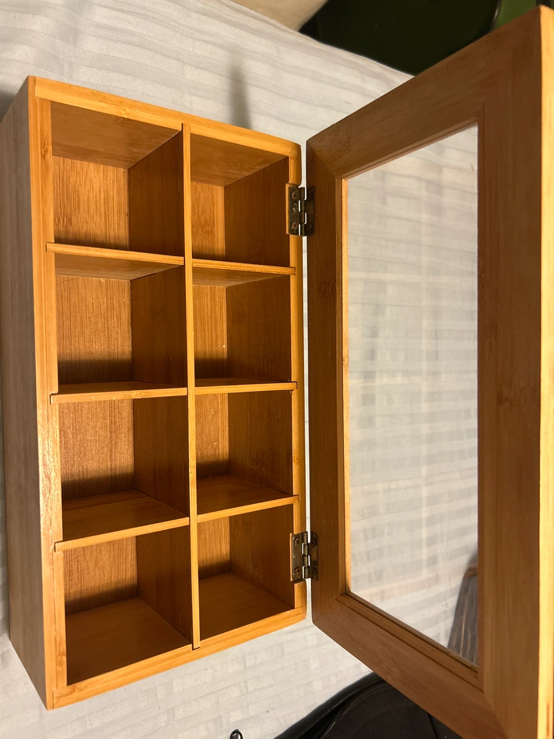 Bamboo tea chest with glass lid 12 x 4 x 5 inches