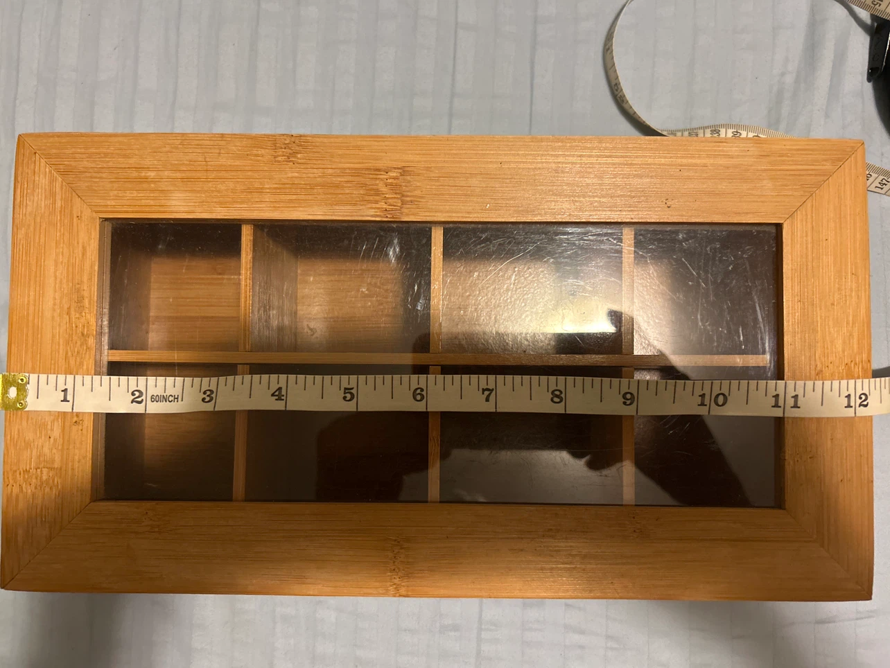 Bamboo tea chest with glass lid 12 x 4 x 5 inches - photo 4