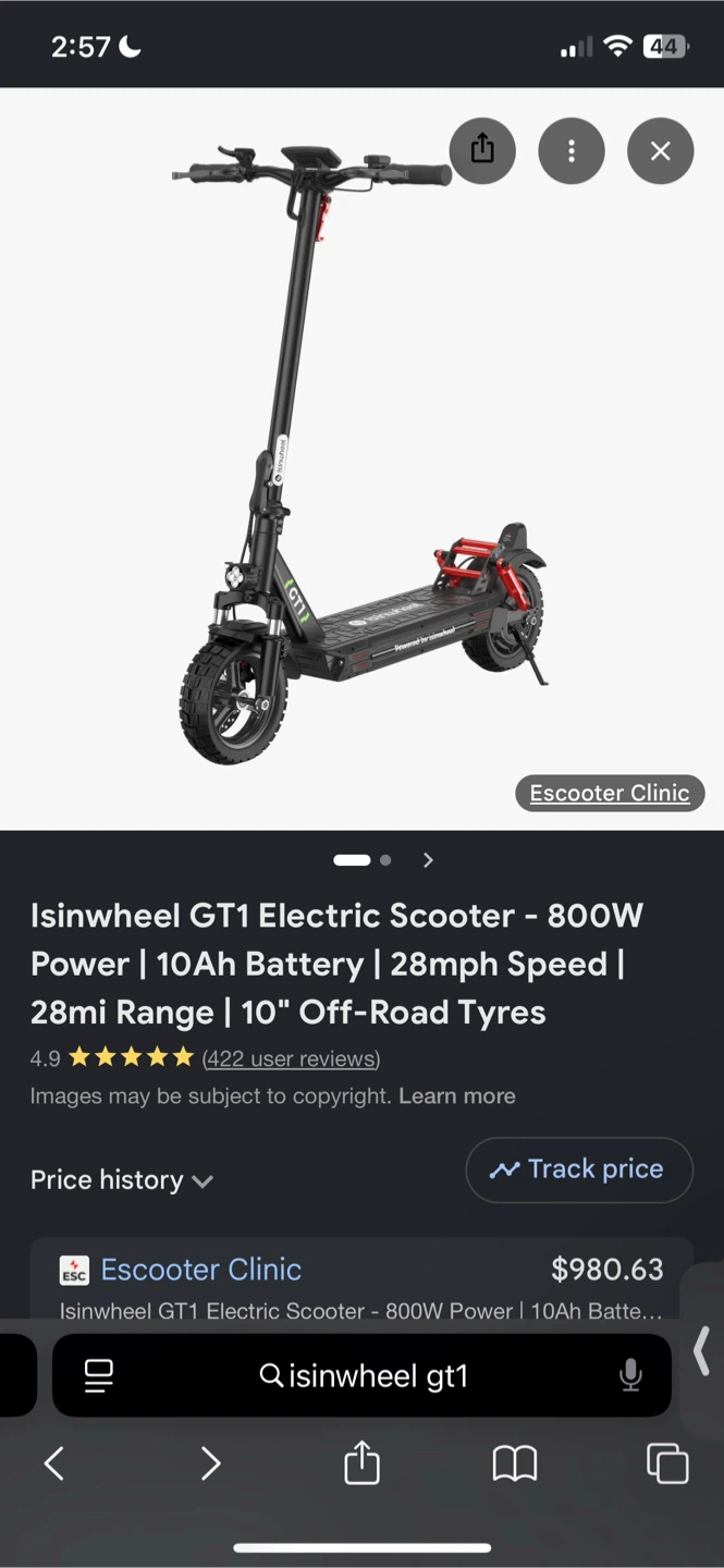 Isinwheel GT1 Electric Scooter – 800W, 28 MPH, 28-Mile Range