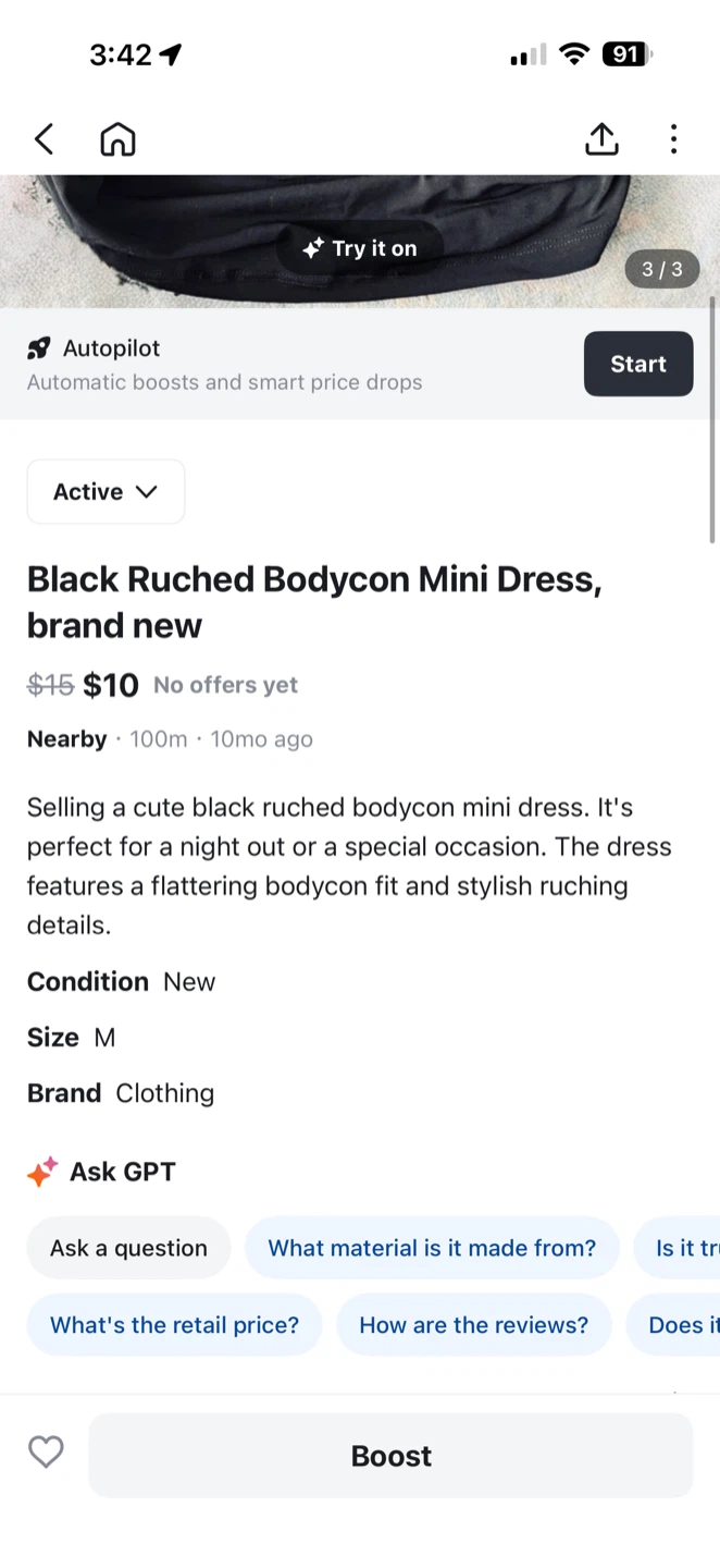 Black Ruched Bodycon Mini Dress - photo 4