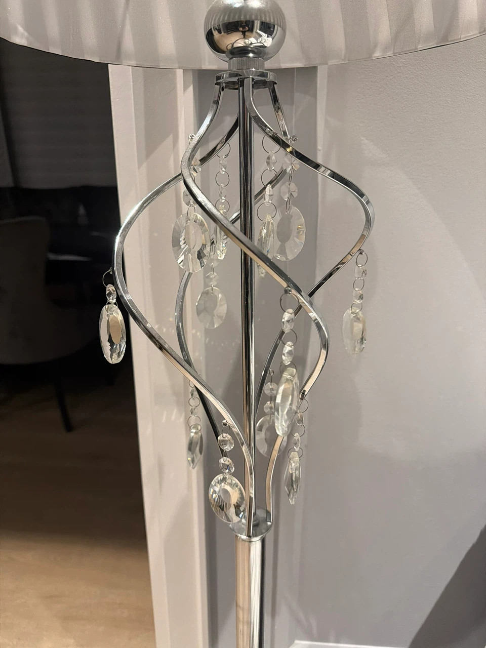 Chrome Crystal Floor Lamp with Striped Shade - photo 2