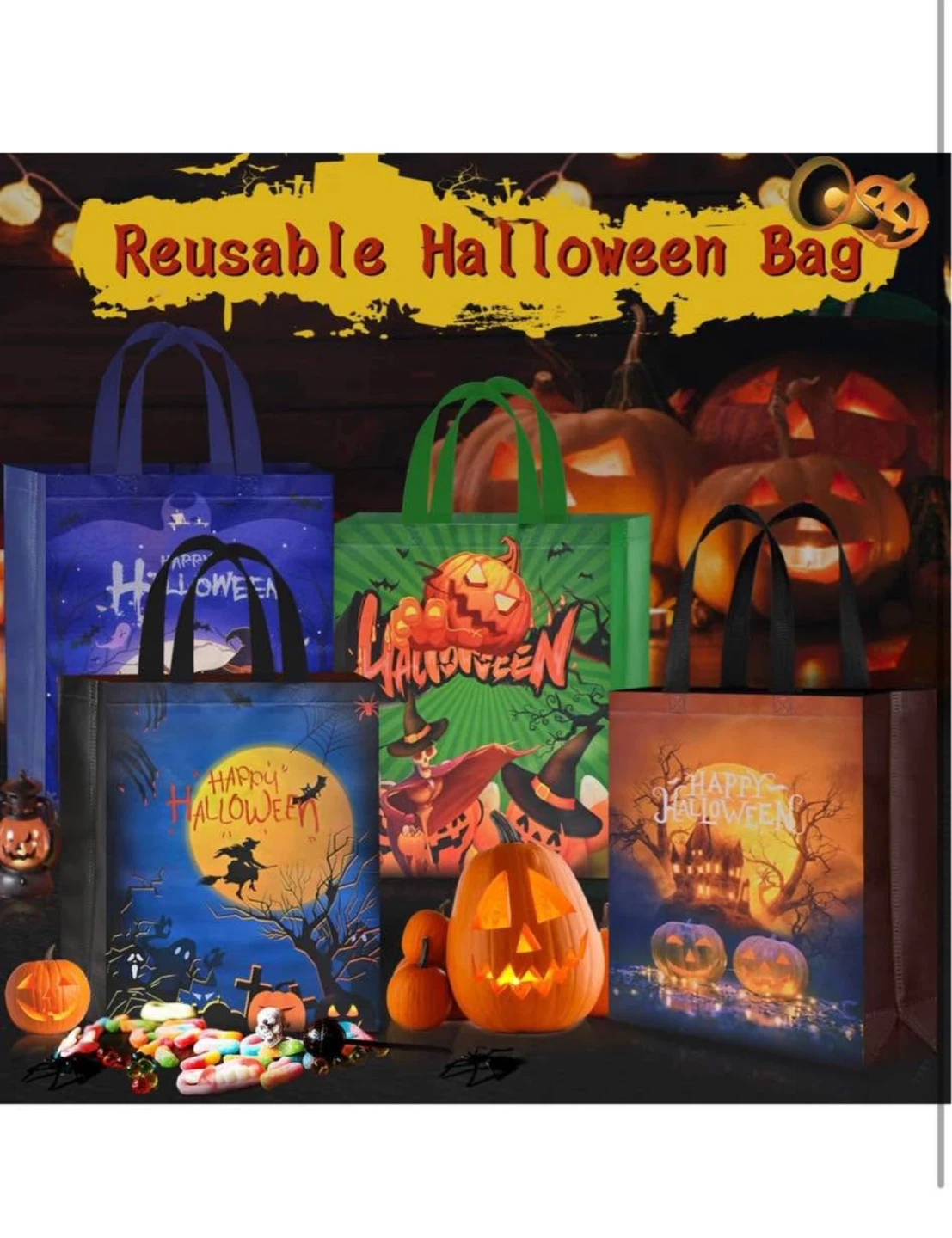 Set of Halloween Trick-or-Treat Reusable Bags, 9 pcs - photo 2