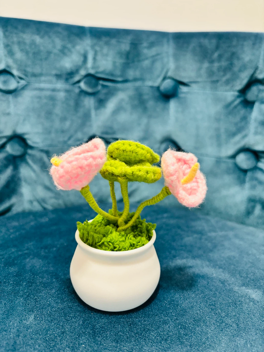 Set of Two Hand-Crocheted Potted Flowers