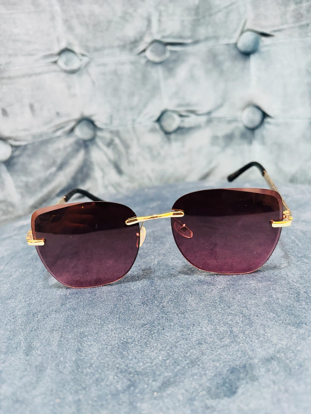 Rimless Sunglasses with Gold Chain Temples