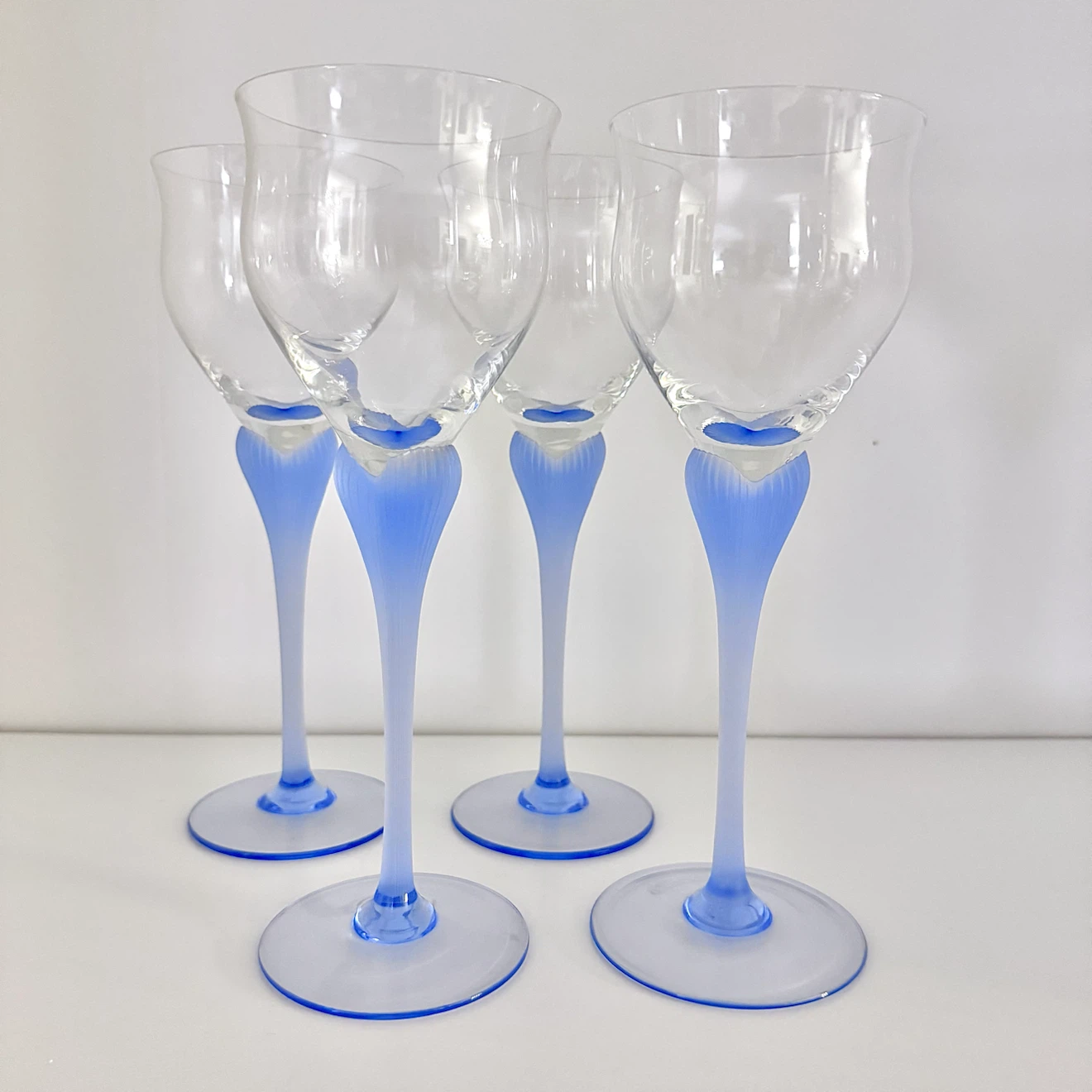 Set 4 vintage powder blue matte stemmed wine glasses