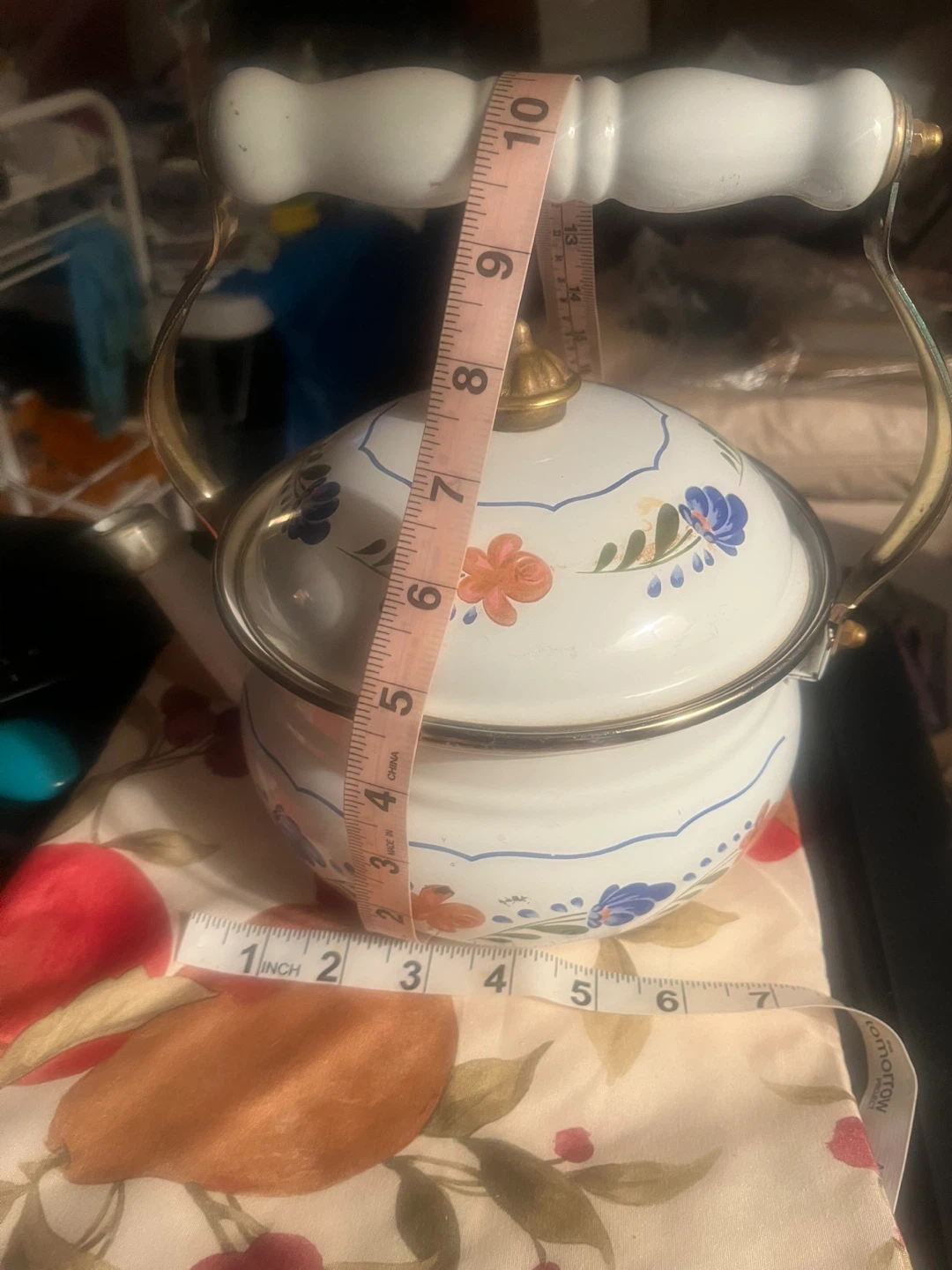 Vintage Enamel Floral Tea Kettle - photo 5