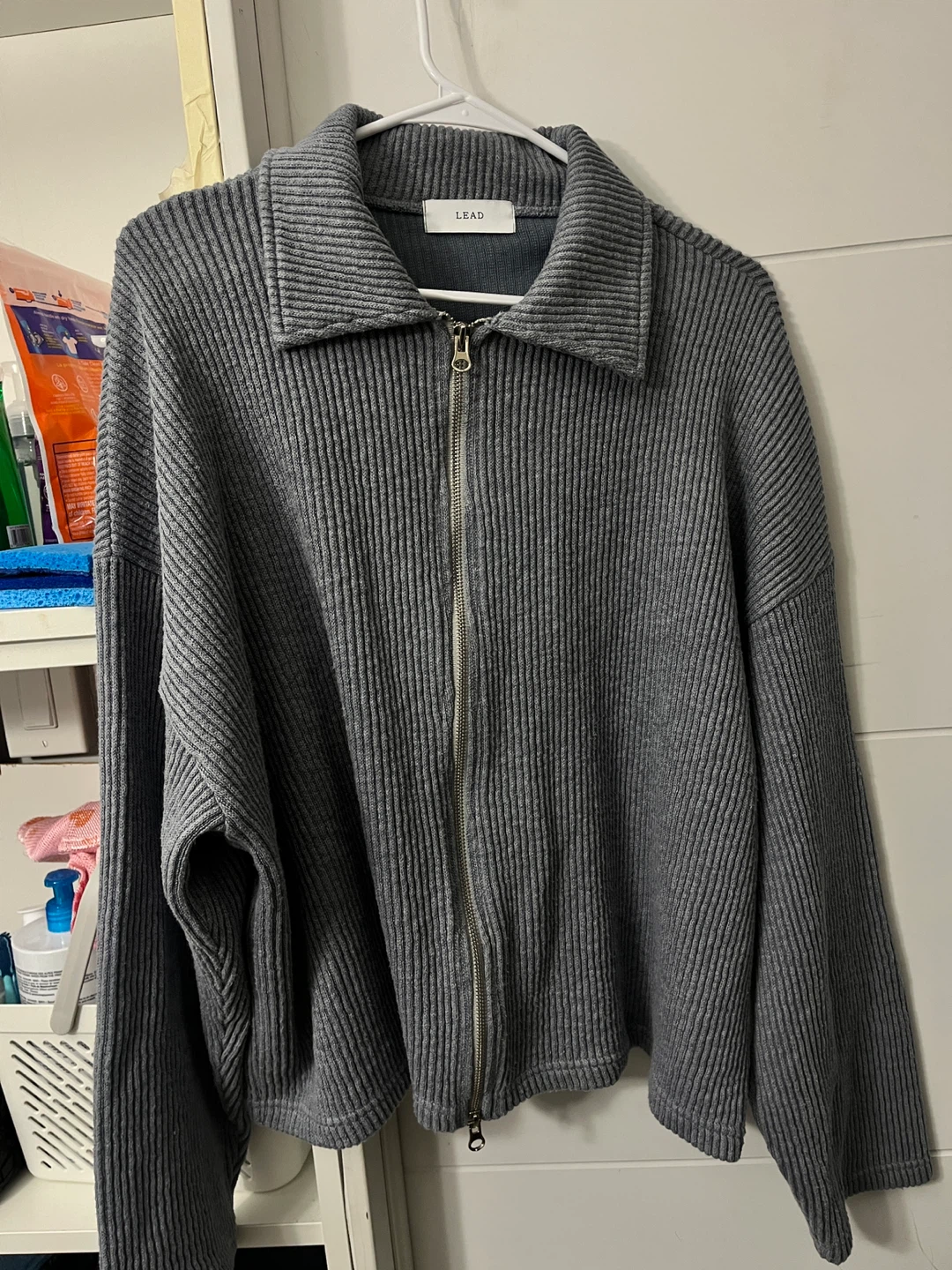 BlueGrey Ribbed Zip-Up Sweater