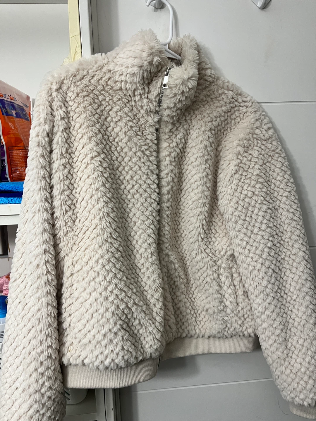 Cream Faux Fur Zip-Up Jacket