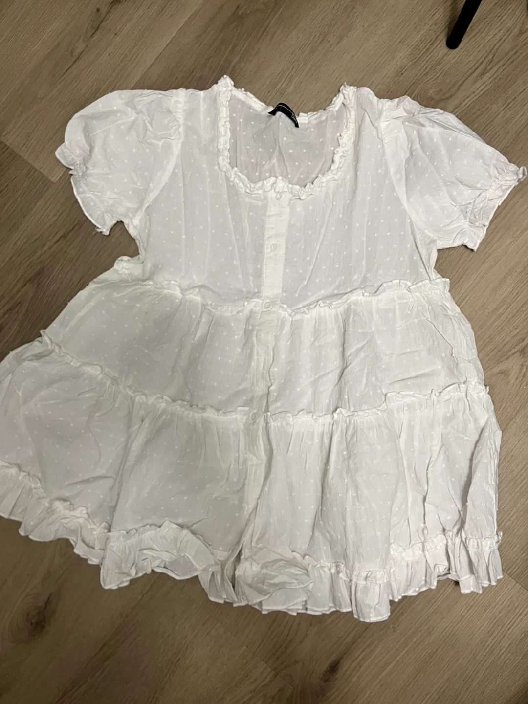 White Swiss Dot Tiered Mini Dress
