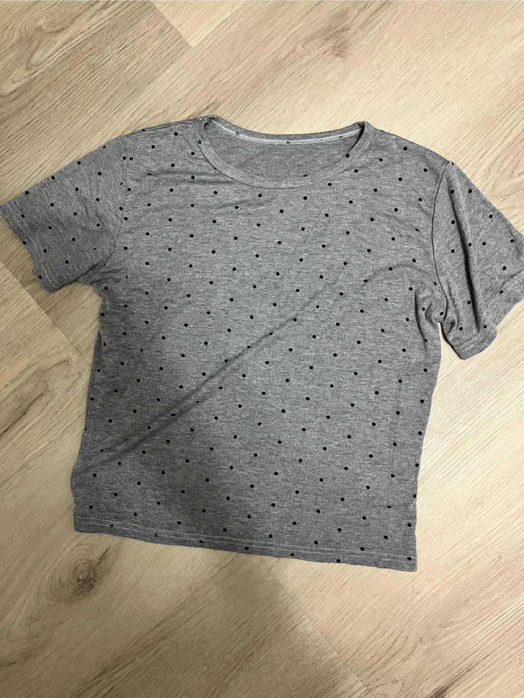Grey T-Shirt with Black Polka Dots