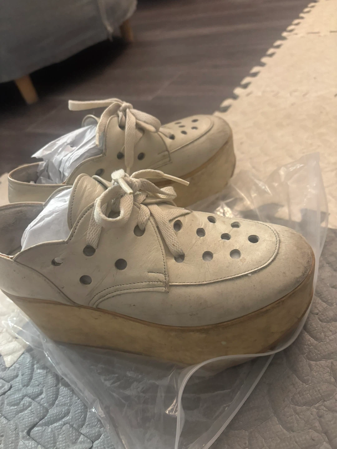 Vintage Belly Button Japanese Brand Platform Wedge Shoes / White - photo 4
