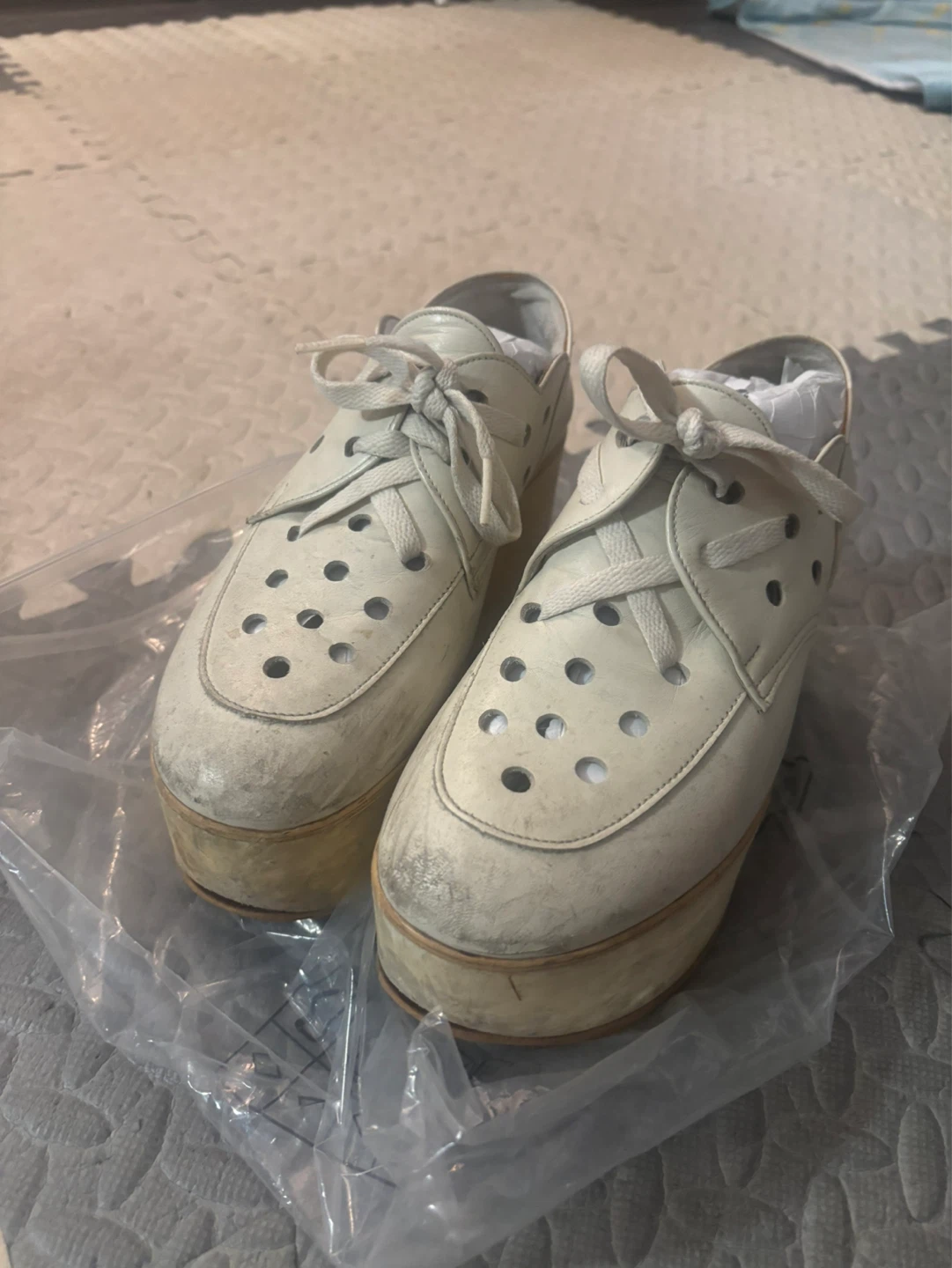Vintage Belly Button Japanese Brand Platform Wedge Shoes / White - photo 2