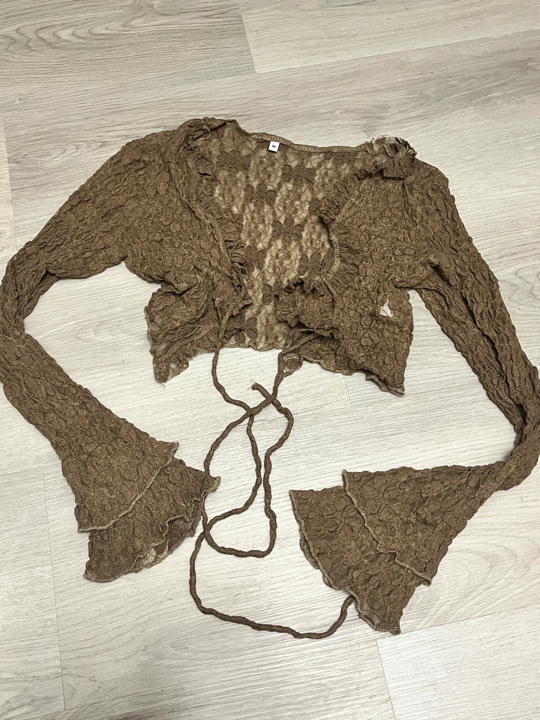 Brown lace tie-front bolero