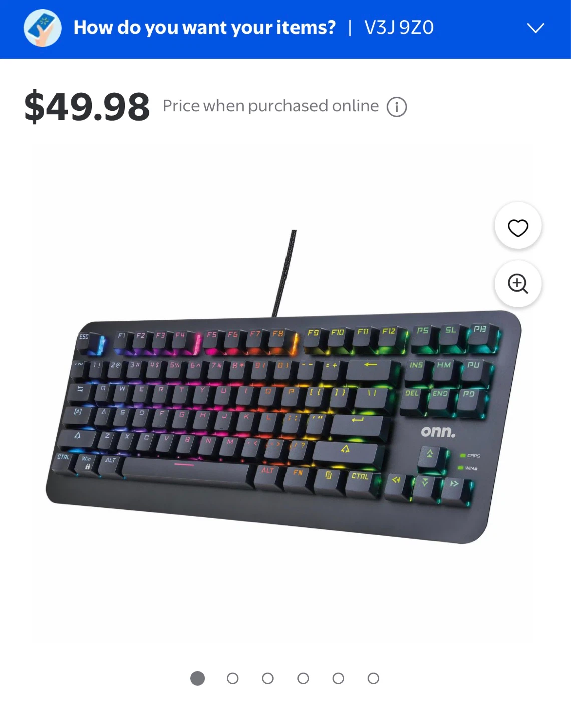 Unopened Onn. Wired RGB Gaming Keyboard