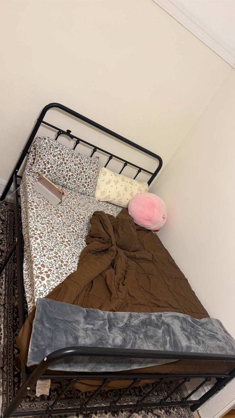 Black Metal Full Size Bed Frame + mattress
