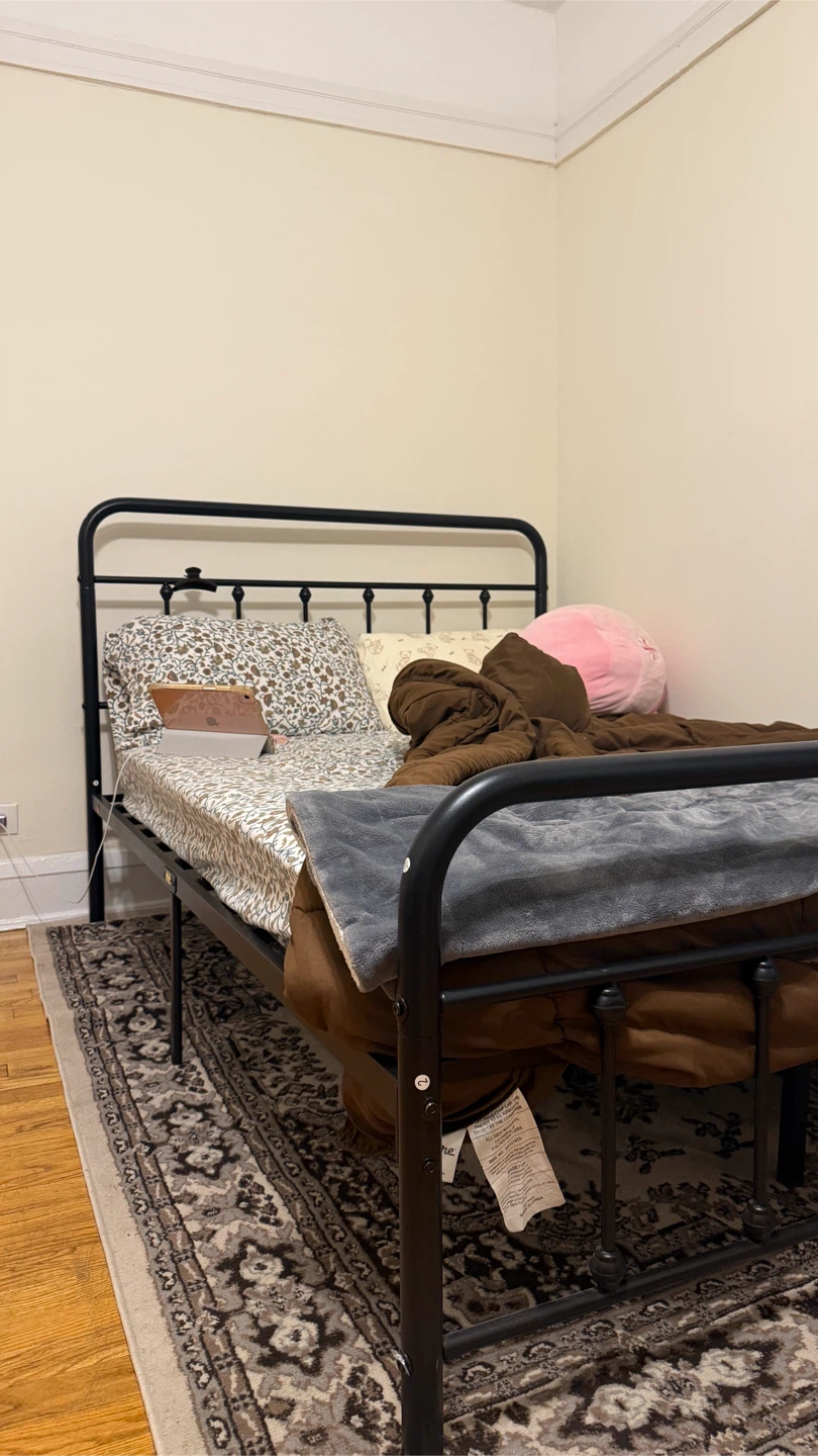 Black Metal Full Size Bed Frame + mattress - photo 2
