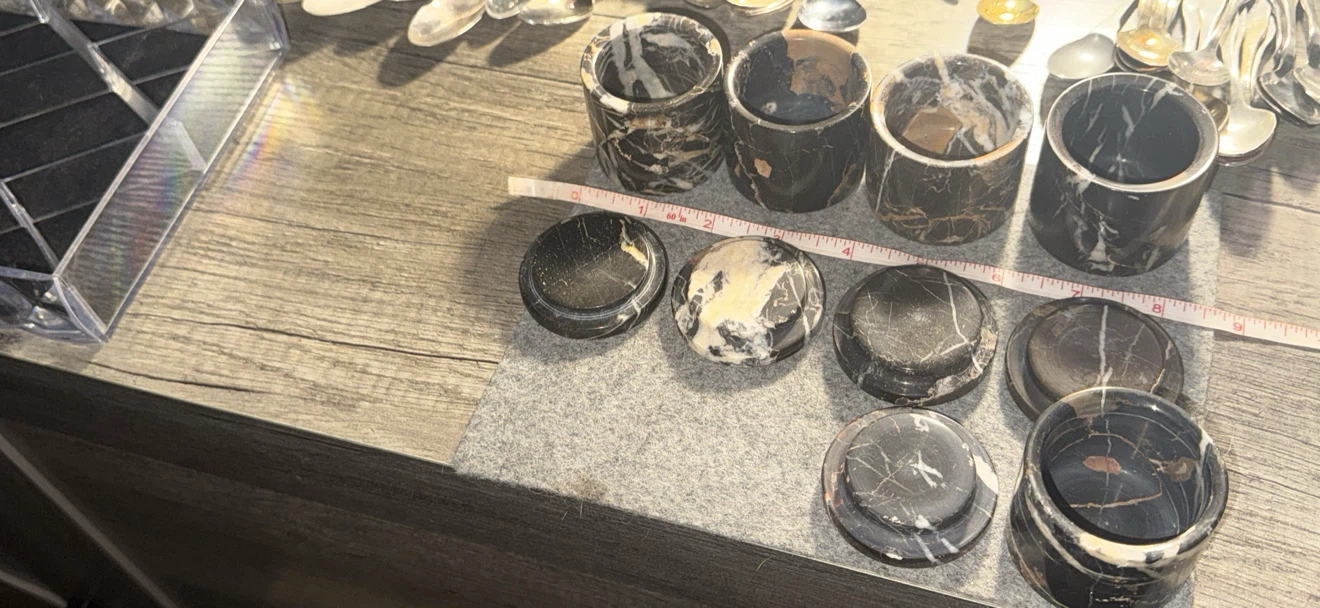 Set of 5 Black Marble Cup/Vessel Containers
