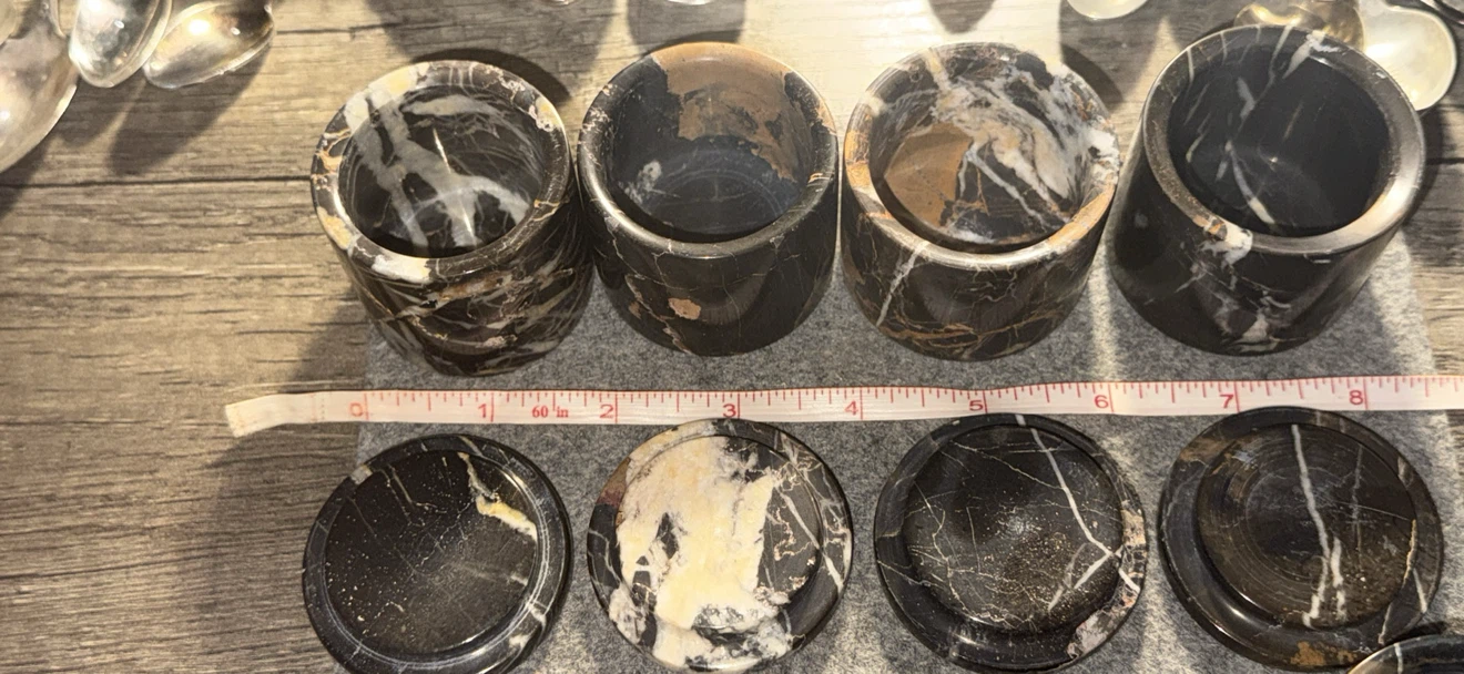 Set of 5 Black Marble Cup/Vessel Containers - photo 2
