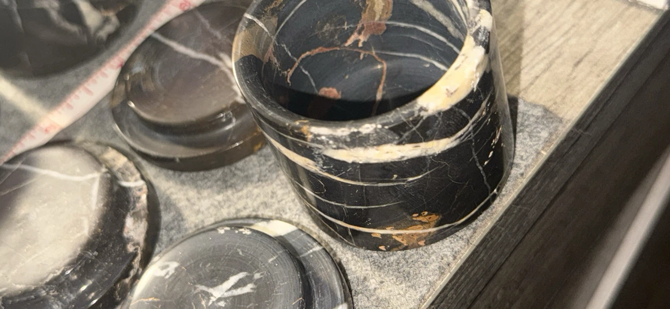 Set of 5 Black Marble Cup/Vessel Containers - photo 4