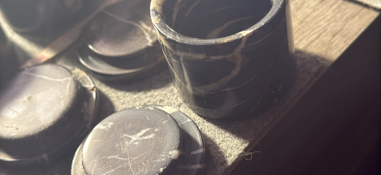 Set of 5 Black Marble Cup/Vessel Containers - photo 5
