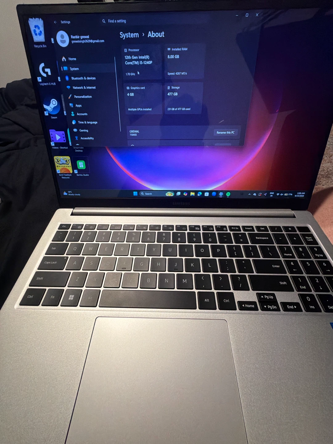 Samsung Laptop 12th Gen Intel Core i5 477GB