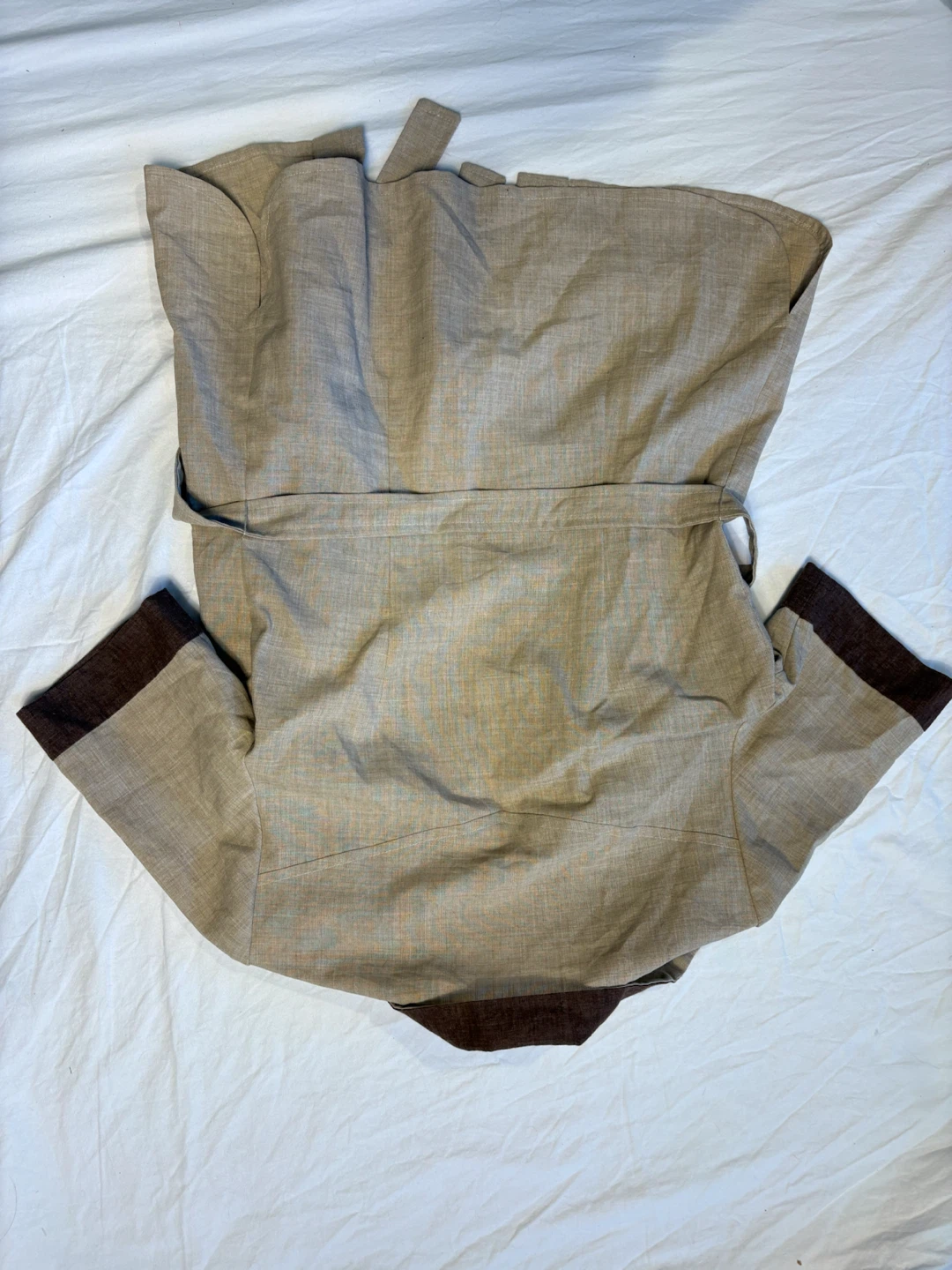 Beige and Brown Short-Sleeve Belted Top - photo 2