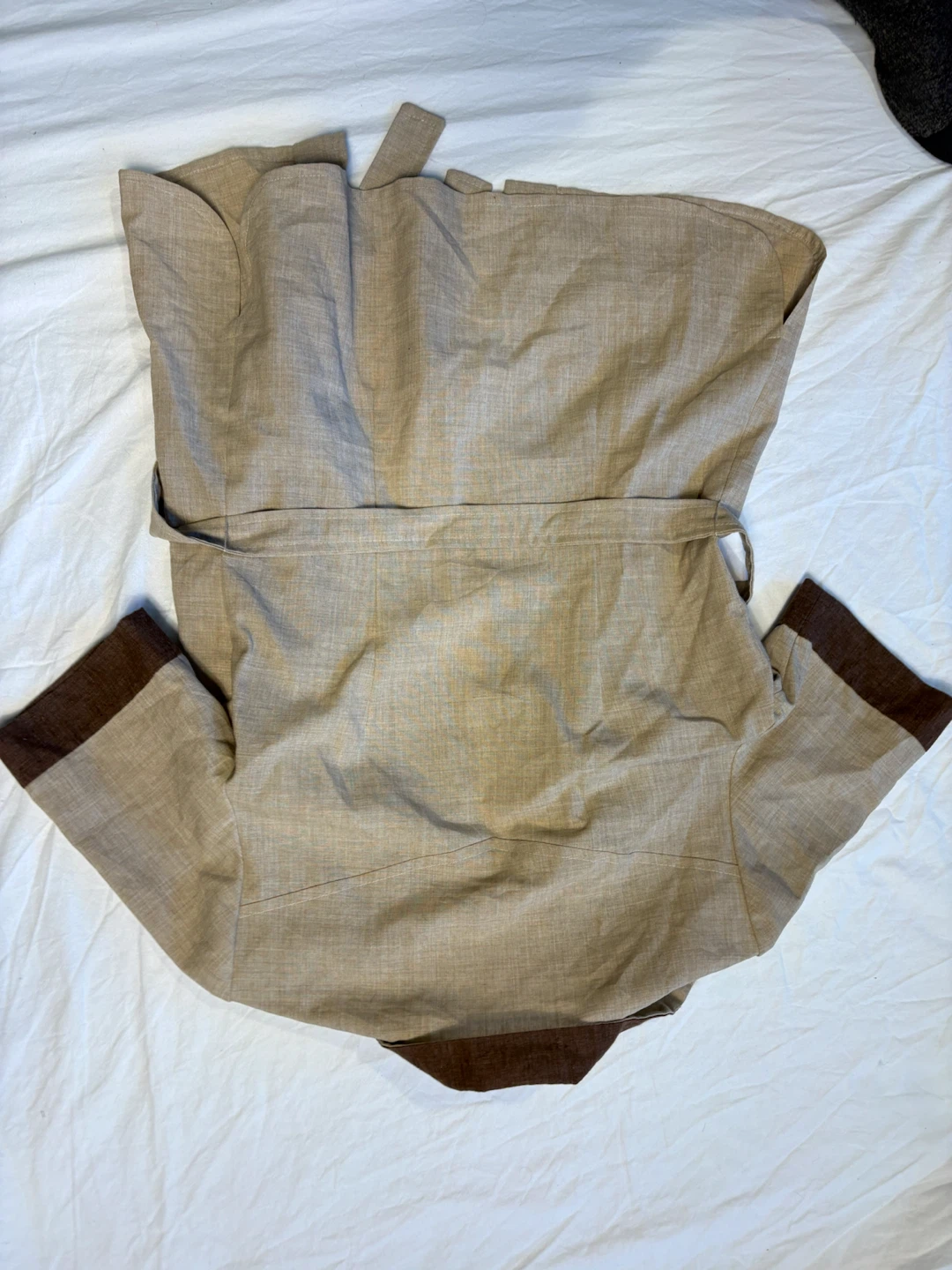Beige and Brown Short-Sleeve Belted Top - photo 3
