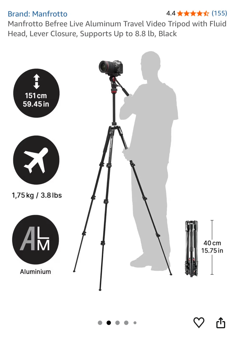 Manfrotto Befree Live Video Tripod + Fluid Head – Like New - photo 3