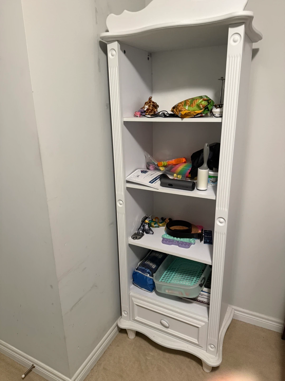 White Tall Shelving Unit with Drawer
