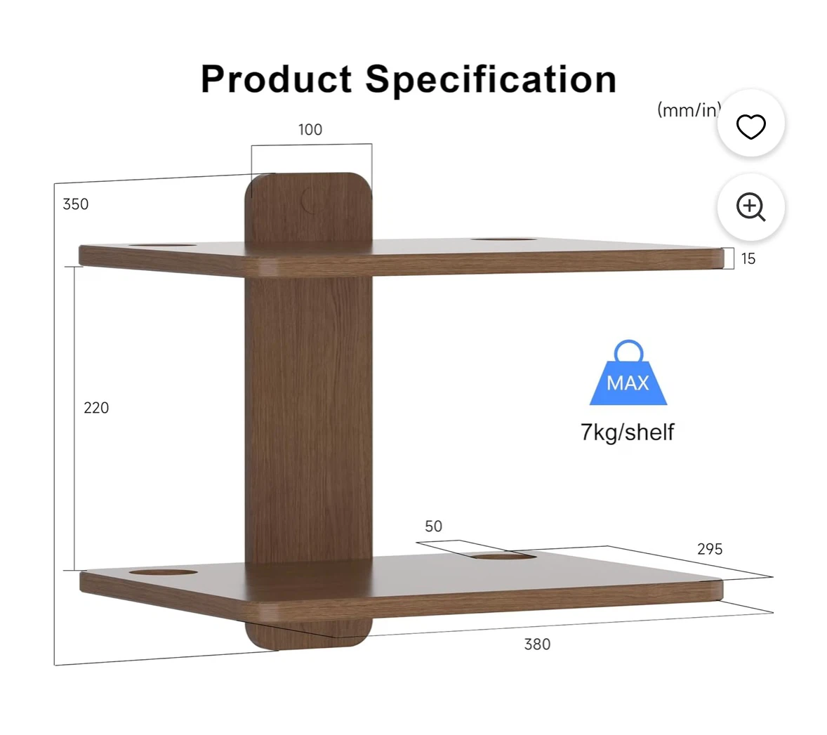 suptek 2-Tier Walnut Floating Entertainment Shelf - photo 3