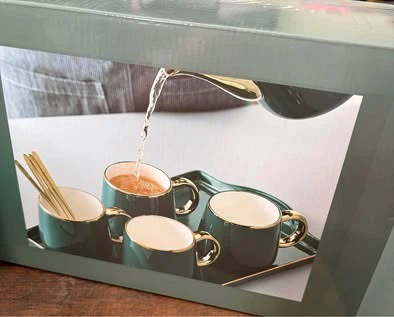Emerald Green Ceramic Tea Set with Tray and Spoons - photo 5