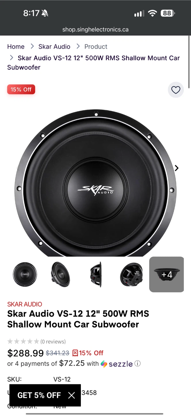 Skar Audio VS-12 12-inch 500W RMS Shallow Mount Subwoofer - photo 2