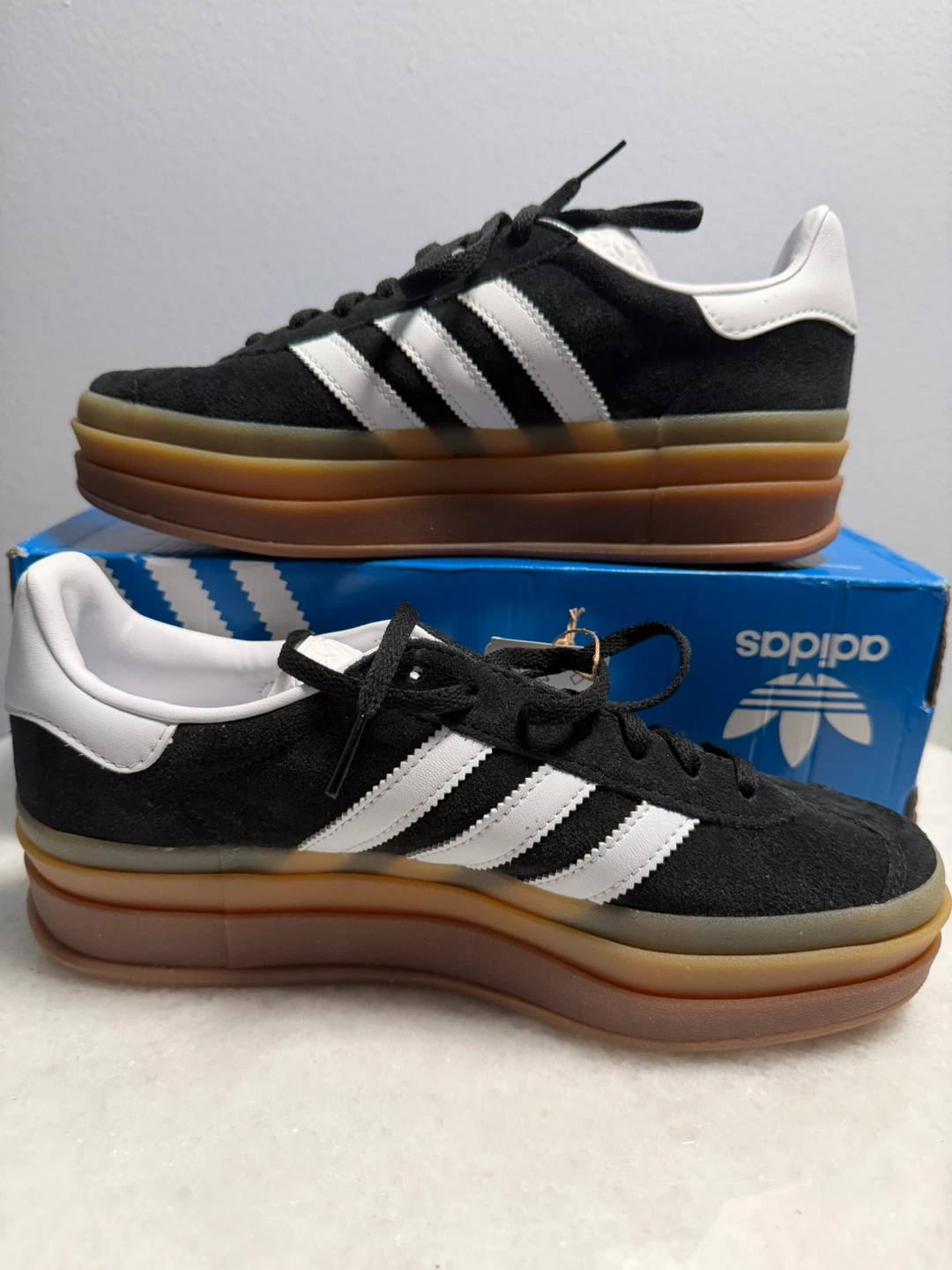 Adidas Gazelle Bold Sneakers Black and White Size 8