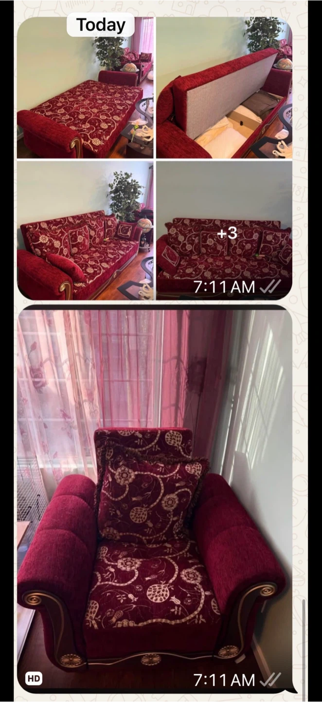Red patterned sofa bed with storage
